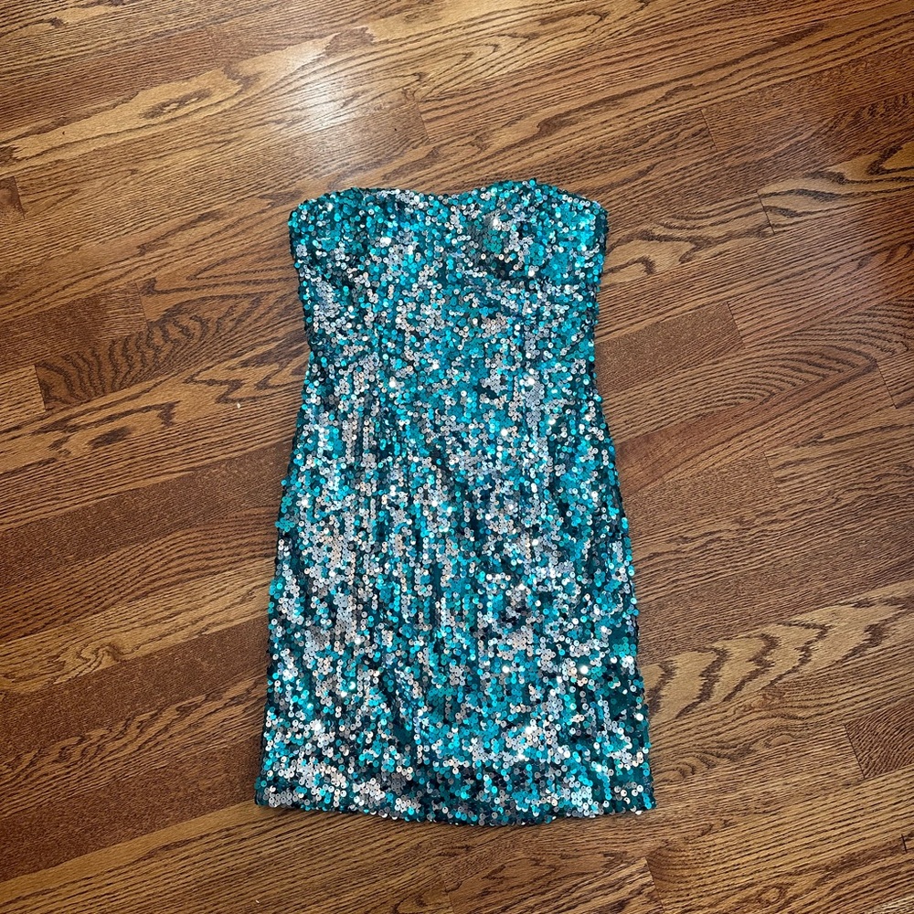 City Studio Blue & Silver Sequin Strapless Bodycon Dress